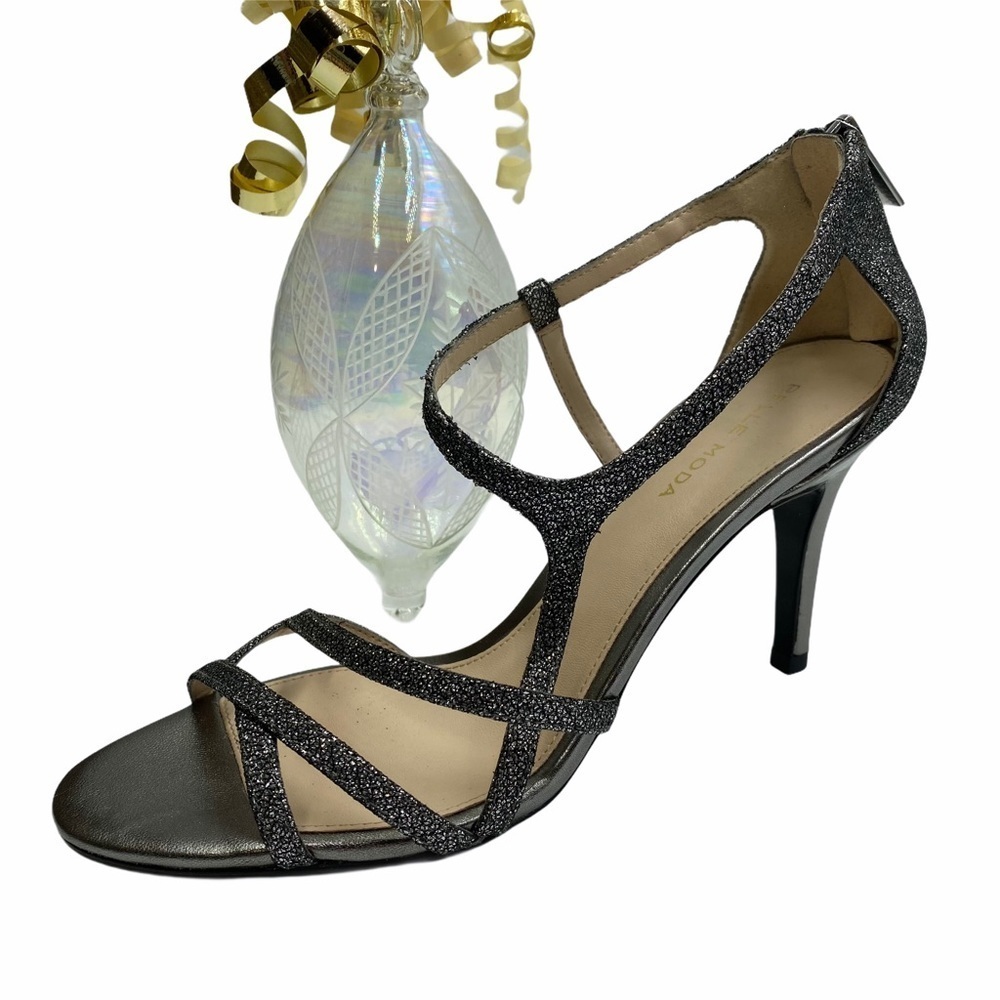 PELLE MODA  Silver Sparkle Stilleto Sandal 7.5